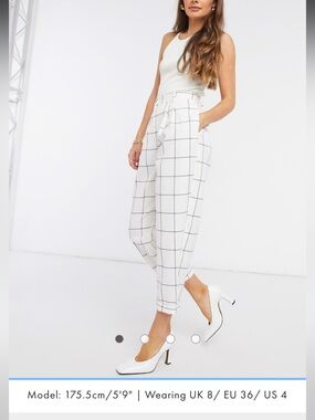 Topshop White Windowpane High-Waist Trousers